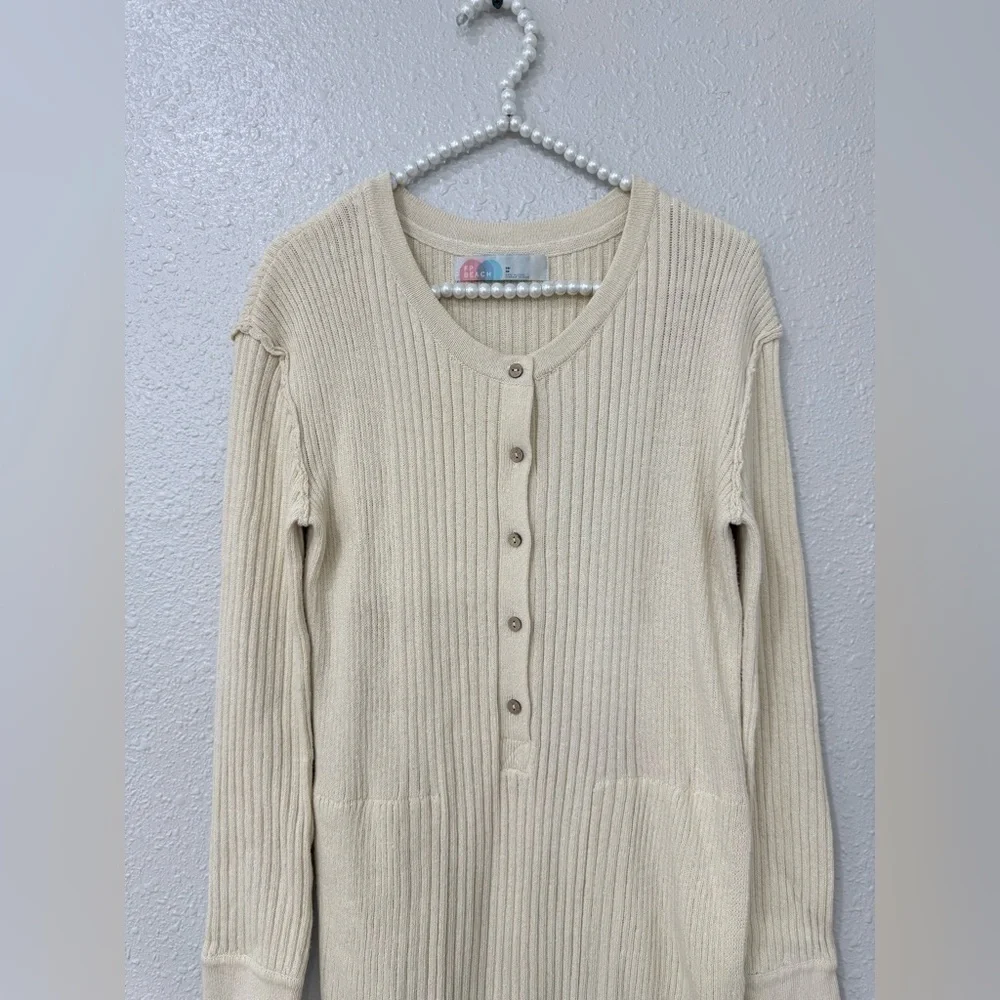 Free People FP BEACH Free Fall Sweater Maxi Slit Ribbed Dress Tan Size S